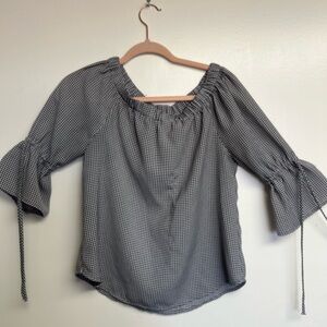 Maurices Black & White Gingham Off-Shoulder Tie-Sleeve Blouse